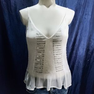 Vintage Sheer Babydoll Romantic Boho Y2K Metallic Sequin Cami Tank Sz XS